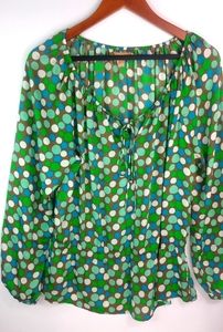 ELLEN TRACY L Green Blue Polka Dot Top